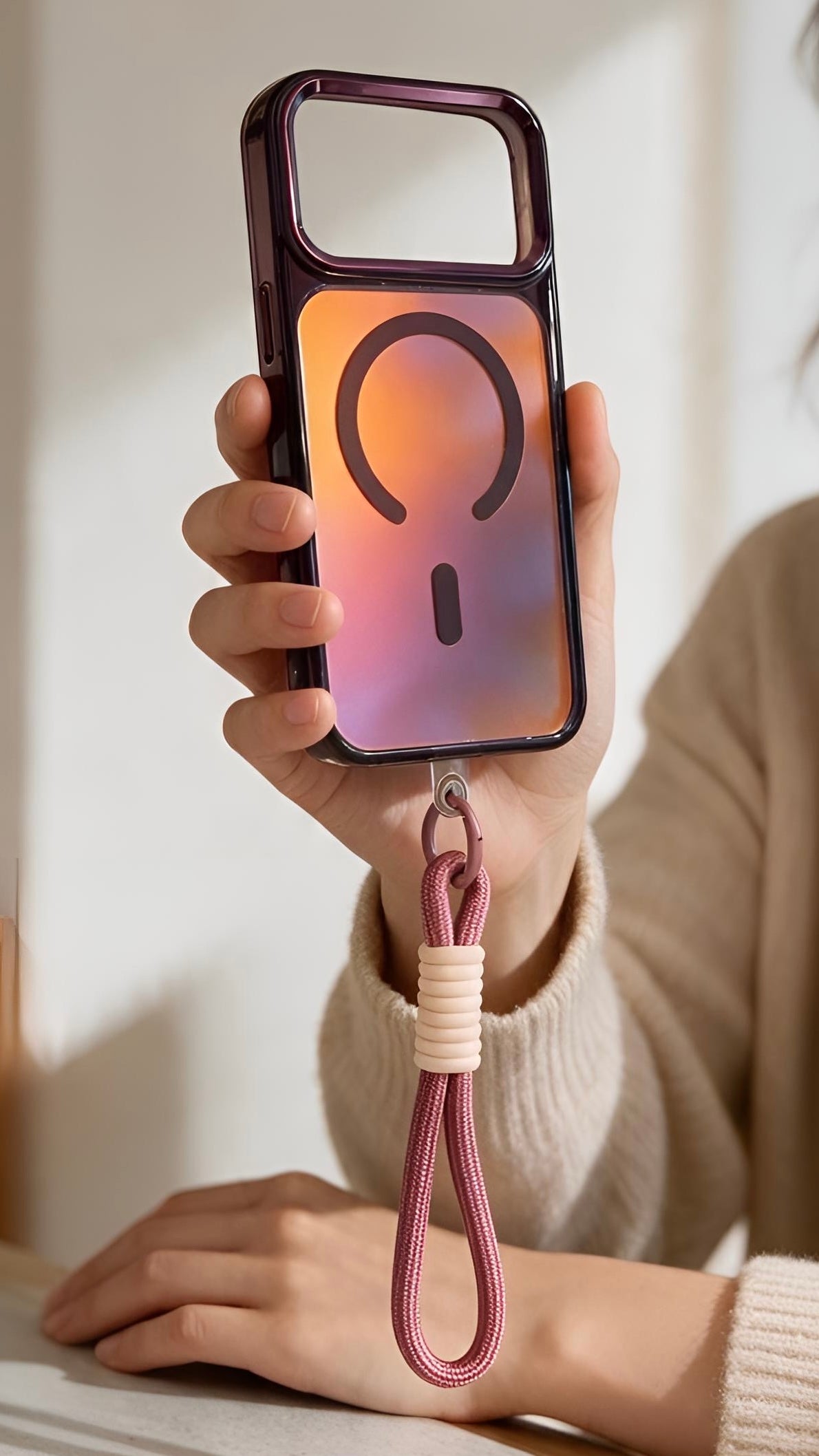 Wine Strap Tornasol Funda con acabado tornasol y botones metálicos para iPhone