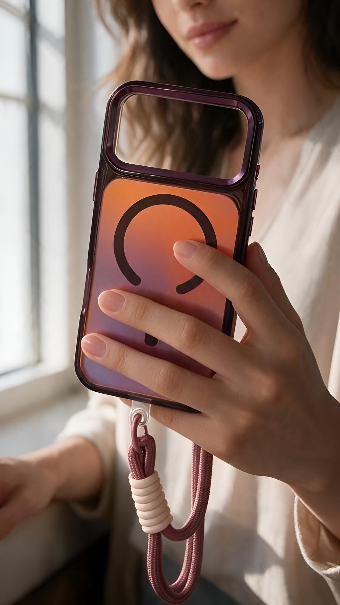 Wine Strap Tornasol Funda con acabado tornasol y botones metálicos para iPhone