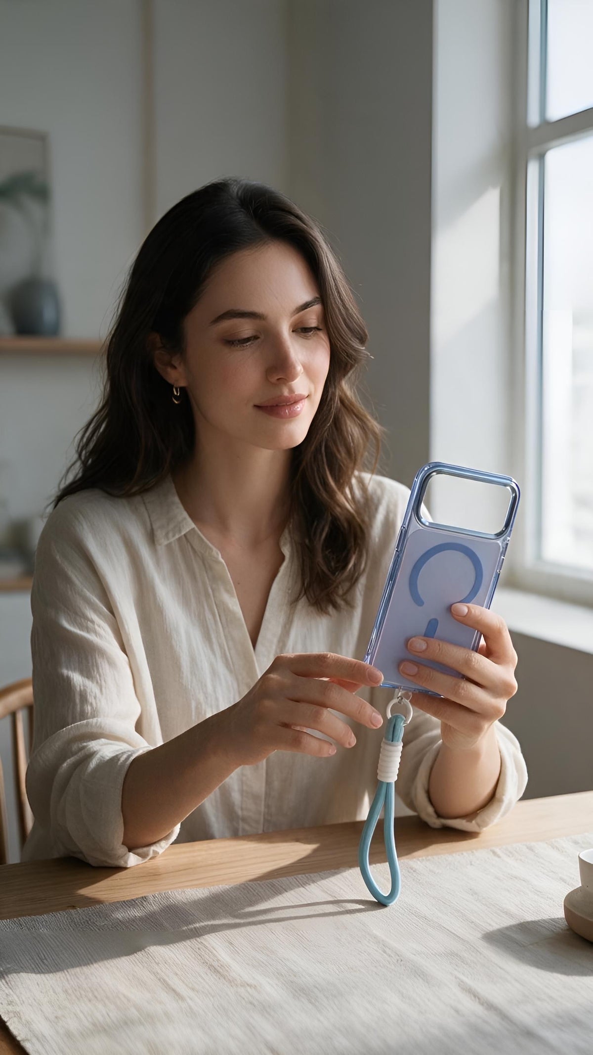 Blue Strap Tornasol Funda con acabado tornasol y botones metálicos para iPhone