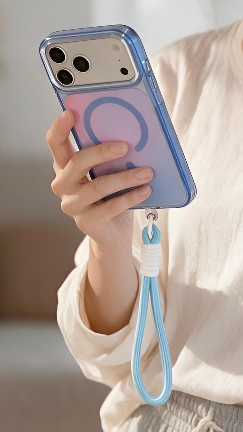 Blue Strap Tornasol Funda con acabado tornasol y botones metálicos para iPhone