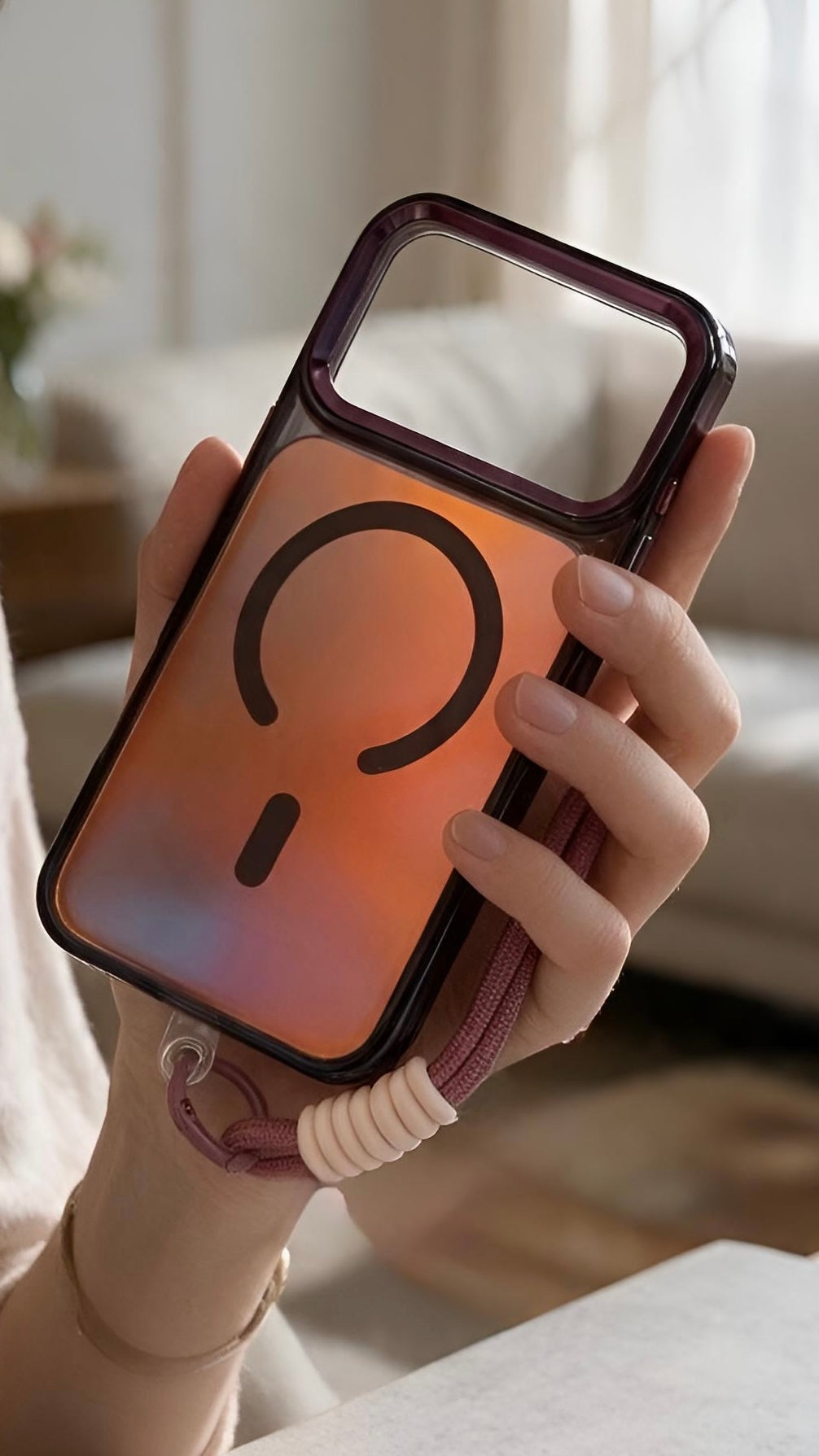 Wine Strap Tornasol Funda con acabado tornasol y botones metálicos para iPhone