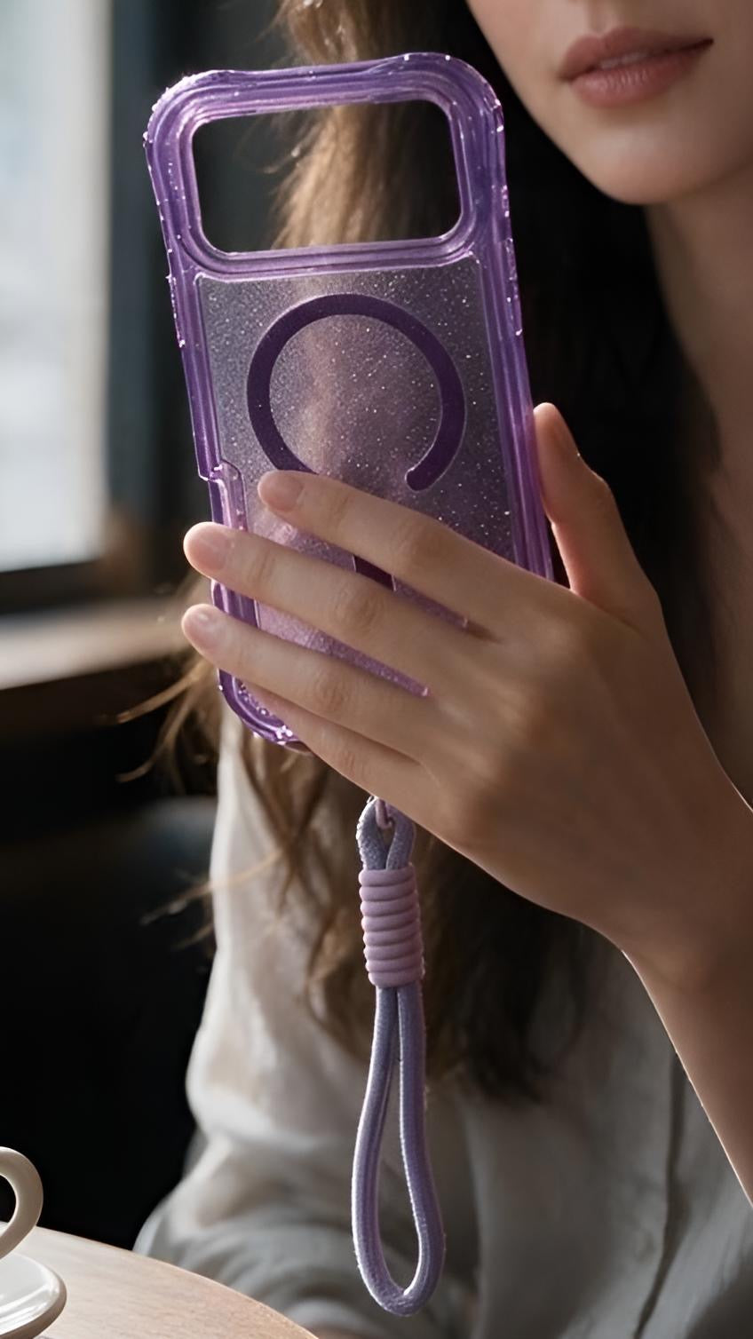 Lila SÚPER GLITTER CASE MAGSAFE – FUNDA DE USO RUDO CON CORREA