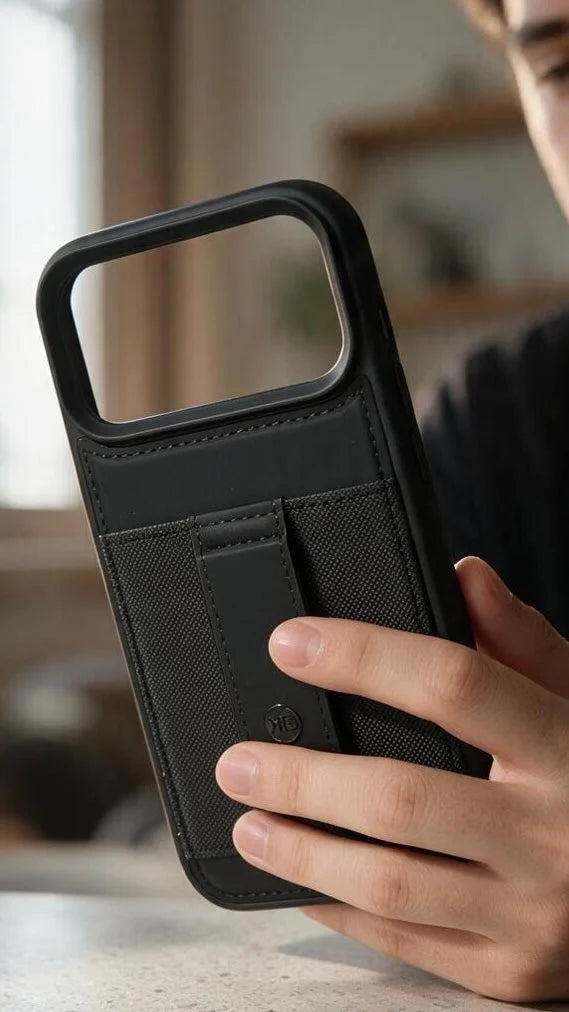 Black TRAVELLER CASE – FUNDA PARA IPHONE CON PORTATARJETAS Y AGARRADERA