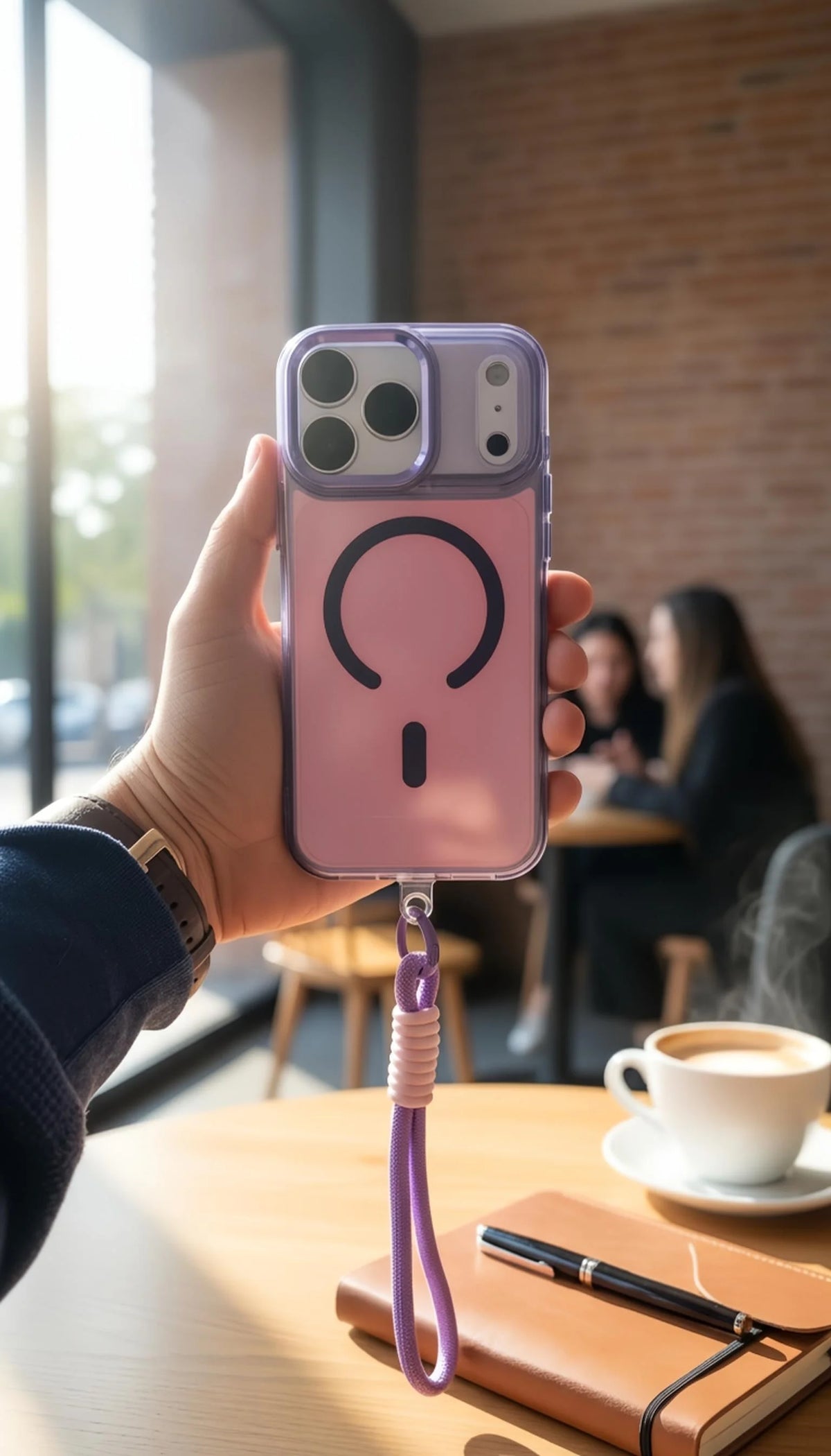 Lila Strap Tornasol Funda con acabado tornasol y botones metálicos para iPhone - Funda para iPhone