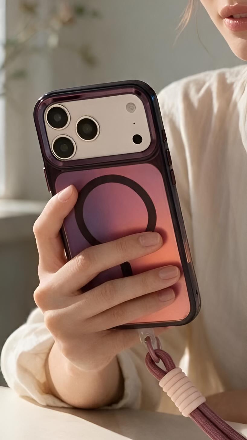Wine Strap Tornasol Funda con acabado tornasol y botones metálicos para iPhone