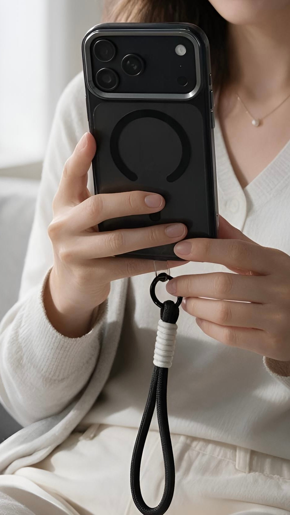Black Strap Tornasol Funda con acabado tornasol y botones metálicos para iPhone