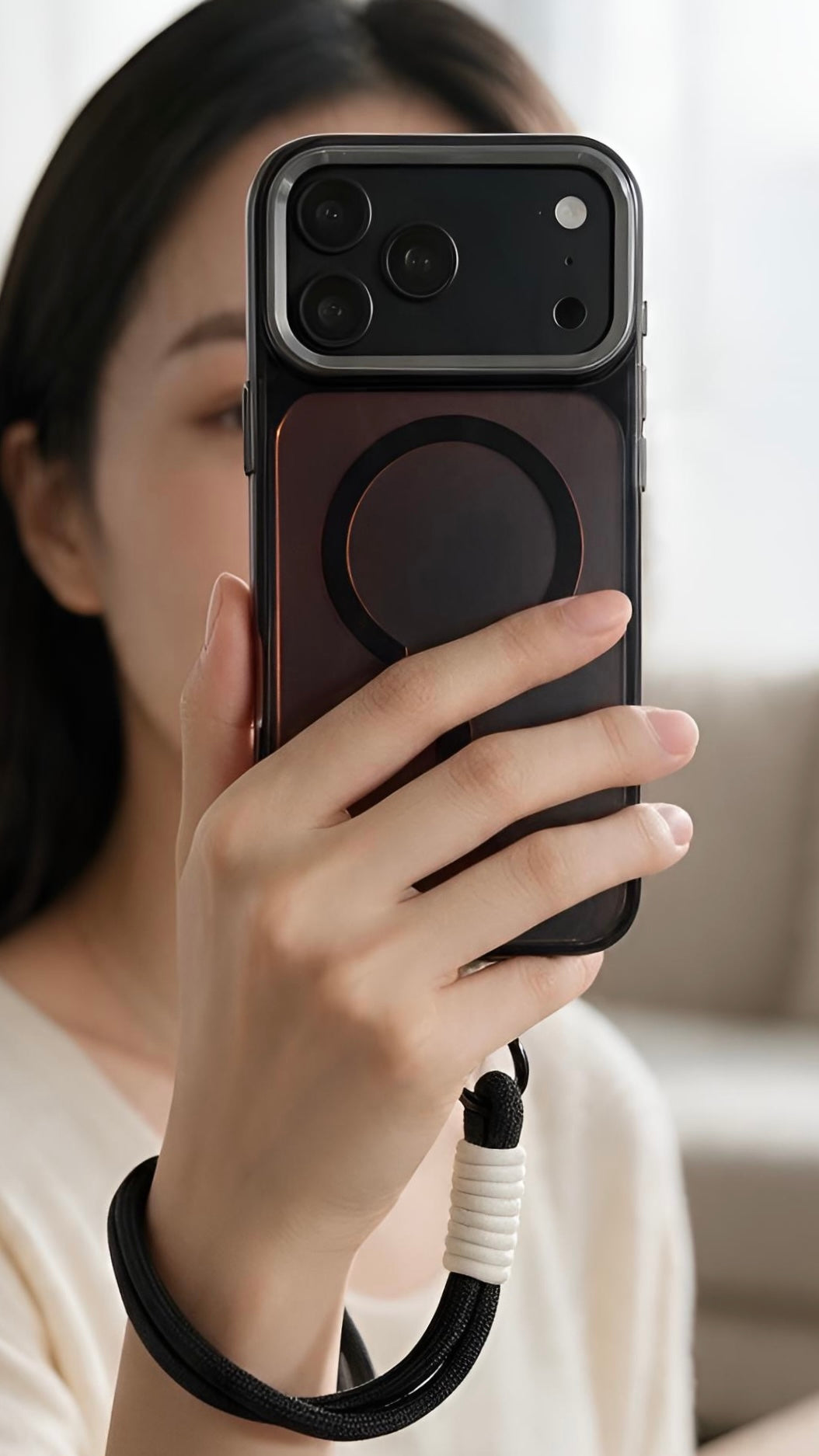 Black Strap Tornasol Funda con acabado tornasol y botones metálicos para iPhone
