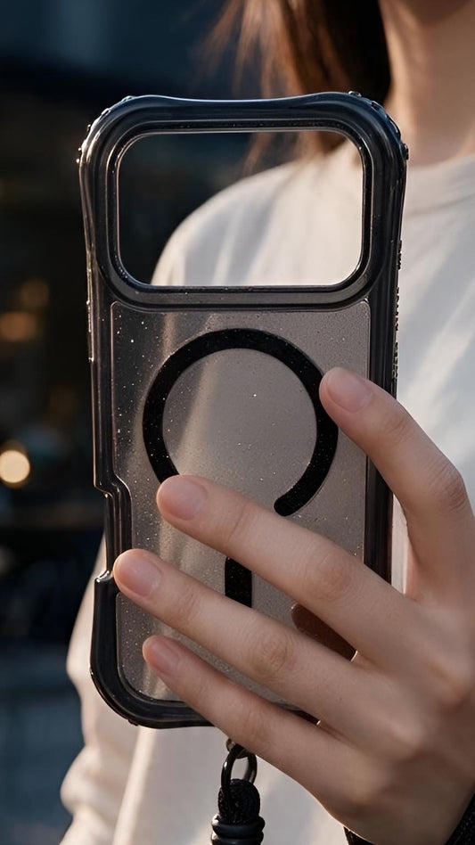 Black SÚPER GLITTER CASE MAGSAFE – FUNDA DE USO RUDO CON CORREA