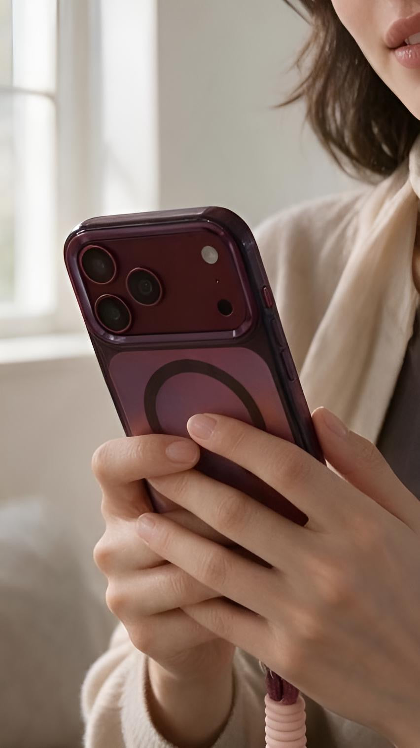 Wine Strap Tornasol Funda con acabado tornasol y botones metálicos para iPhone