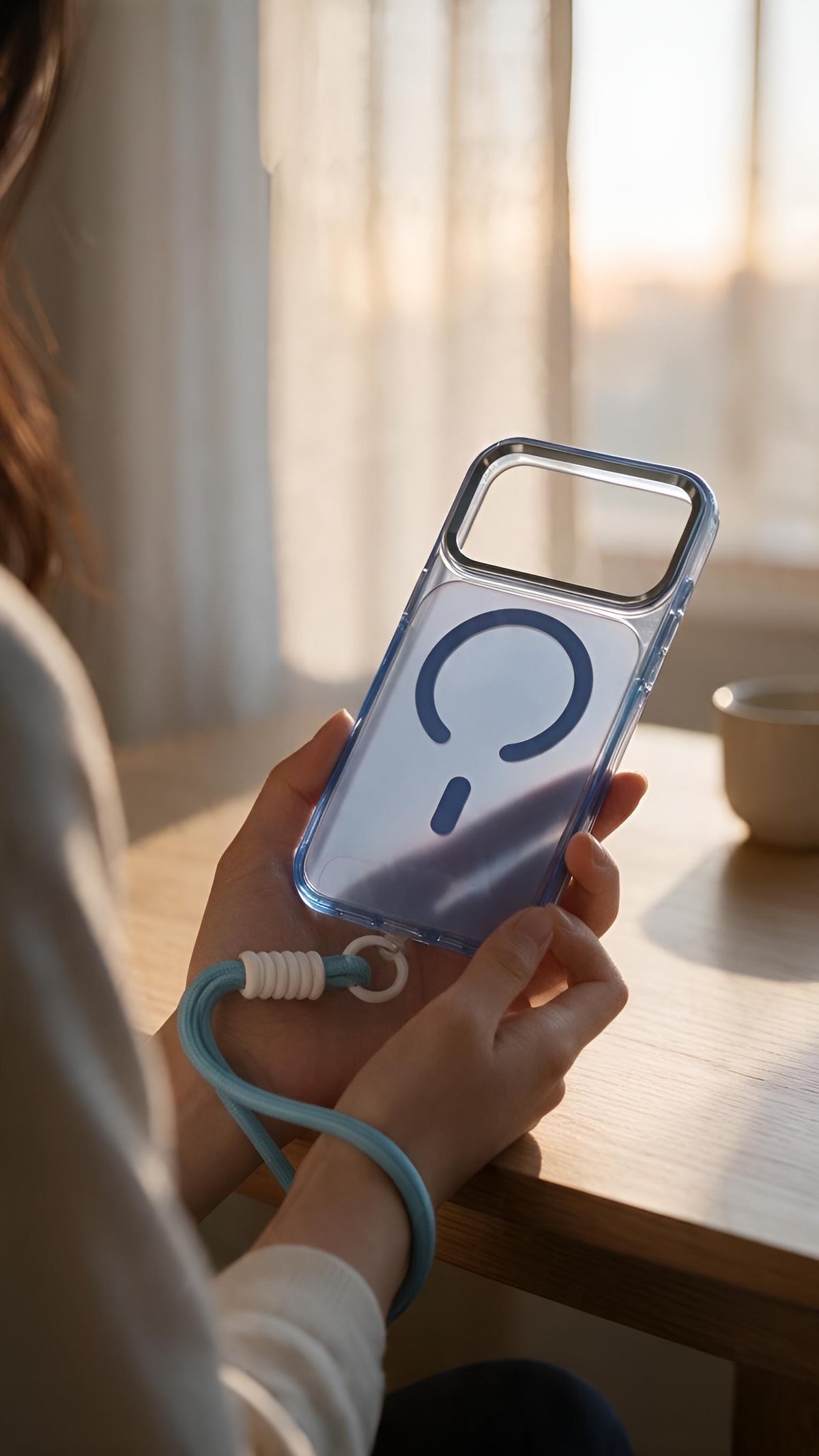 Blue Strap Tornasol Funda con acabado tornasol y botones metálicos para iPhone