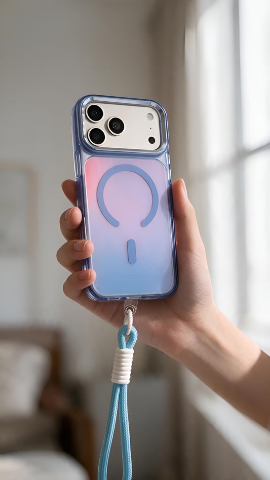 Blue Strap Tornasol Funda con acabado tornasol y botones metálicos para iPhone