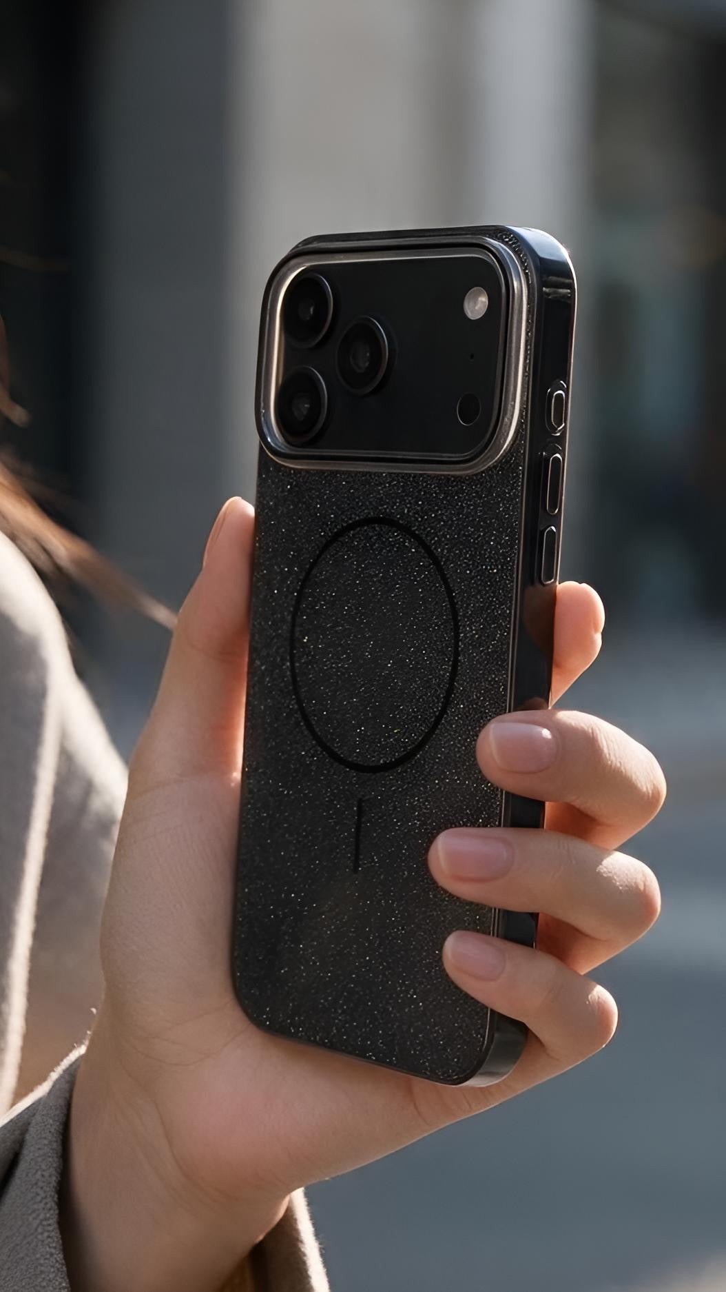 Black GLITTER CASE FUNDA MAGSAFE PARA IPHONE CON DISEÑO BRILLANTE Y ELEGANTE