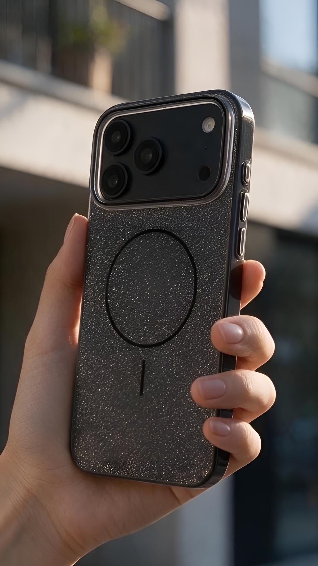 Black GLITTER CASE FUNDA MAGSAFE PARA IPHONE CON DISEÑO BRILLANTE Y ELEGANTE
