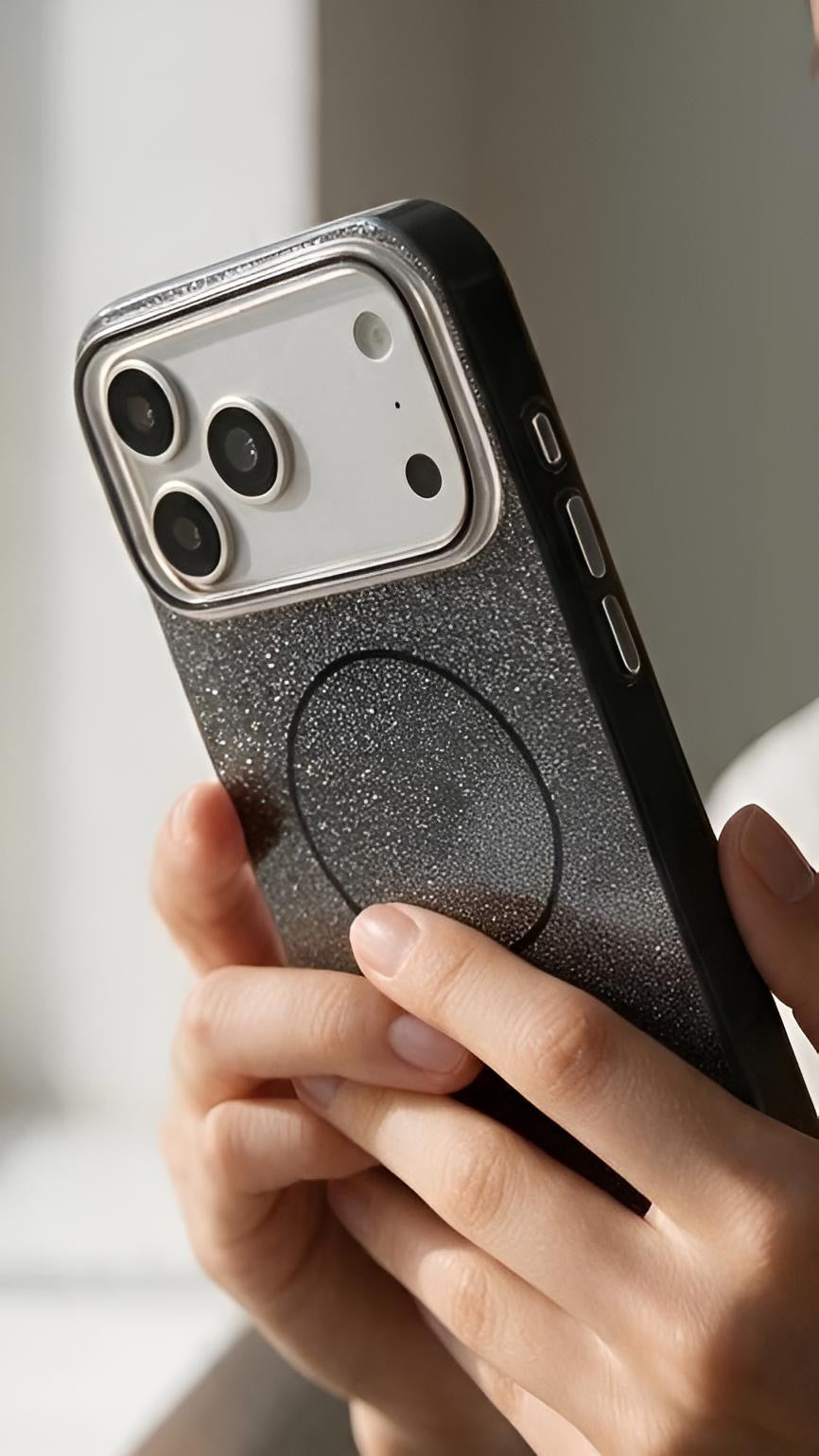 Black GLITTER CASE FUNDA MAGSAFE PARA IPHONE CON DISEÑO BRILLANTE Y ELEGANTE