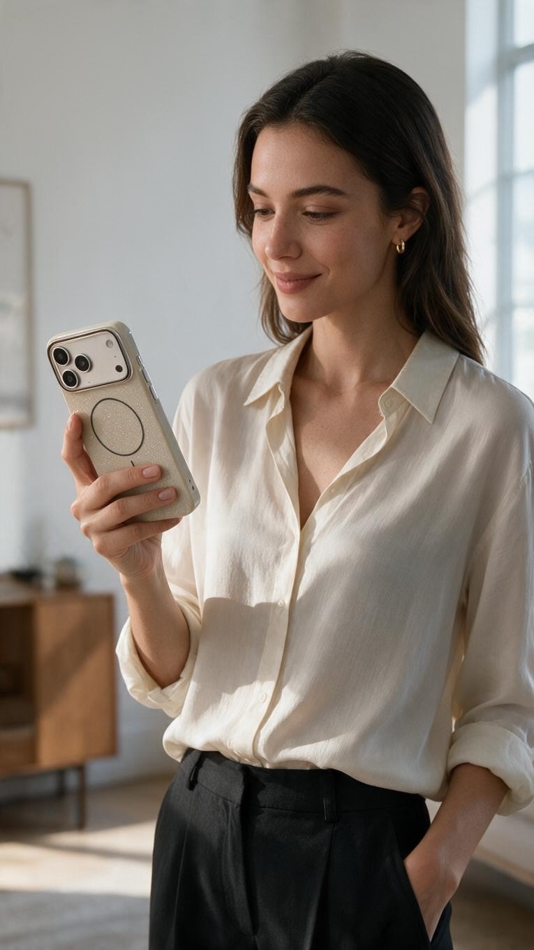 White GLITTER CASE FUNDA MAGSAFE PARA IPHONE CON DISEÑO BRILLANTE Y ELEGANTE
