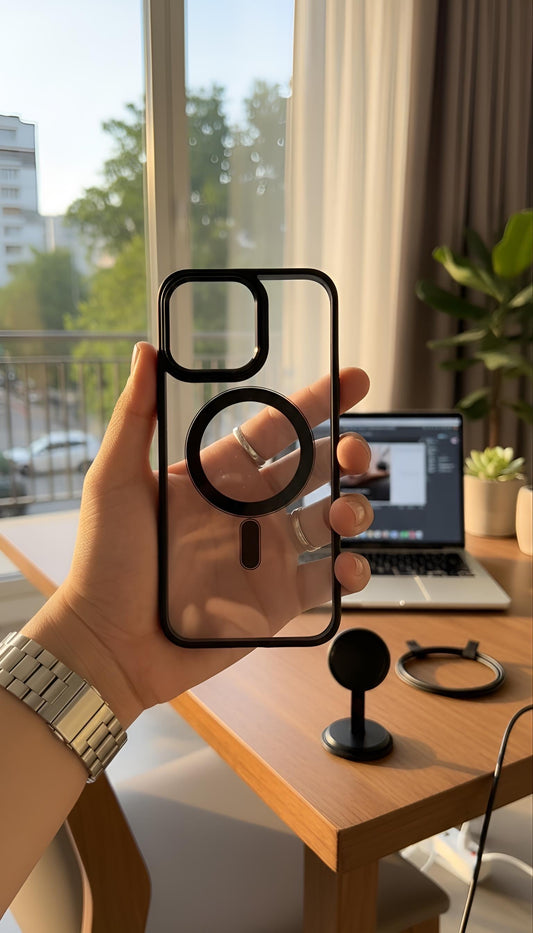 Black Acrimetal MagSafe con acrílico y metal para máxima protección - Funda para iPhone