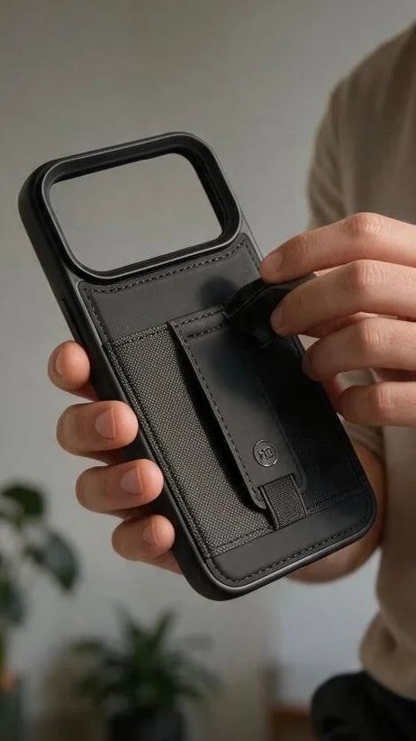 Black TRAVELLER CASE – FUNDA PARA IPHONE CON PORTATARJETAS Y AGARRADERA