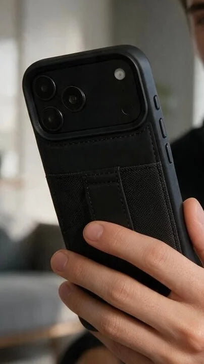 Black TRAVELLER CASE – FUNDA PARA IPHONE CON PORTATARJETAS Y AGARRADERA
