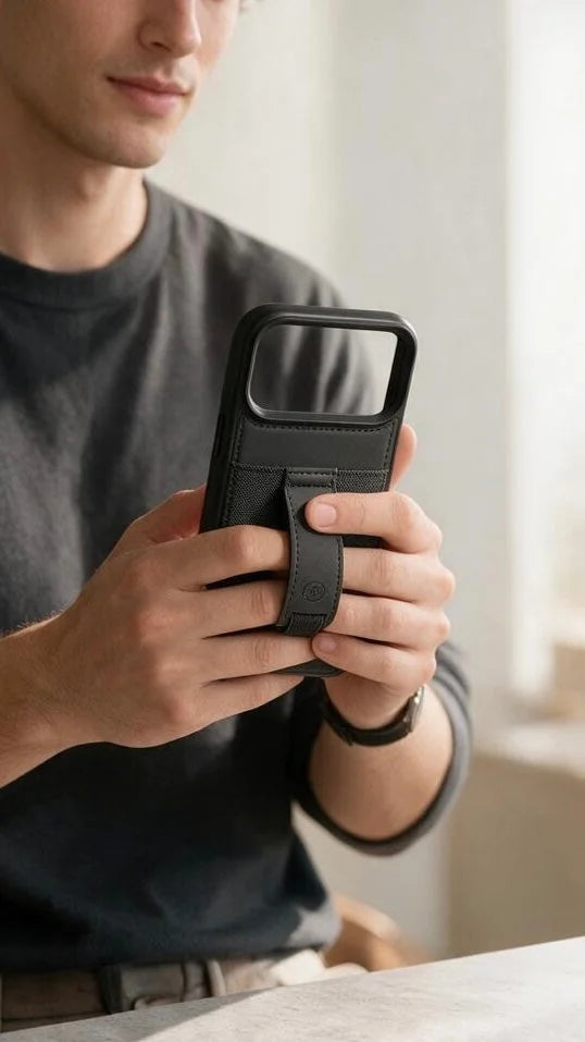 Black TRAVELLER CASE – FUNDA PARA IPHONE CON PORTATARJETAS Y AGARRADERA