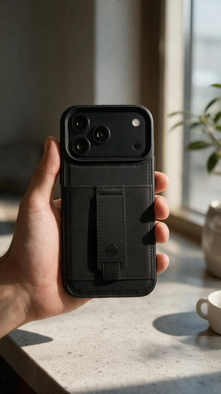 Black TRAVELLER CASE – FUNDA PARA IPHONE CON PORTATARJETAS Y AGARRADERA