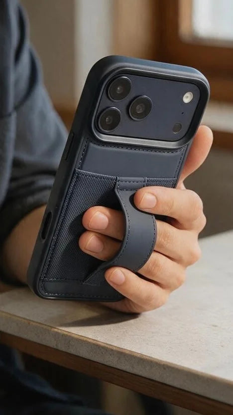 Blue TRAVELLER CASE – FUNDA PARA IPHONE CON PORTATARJETAS Y AGARRADERA