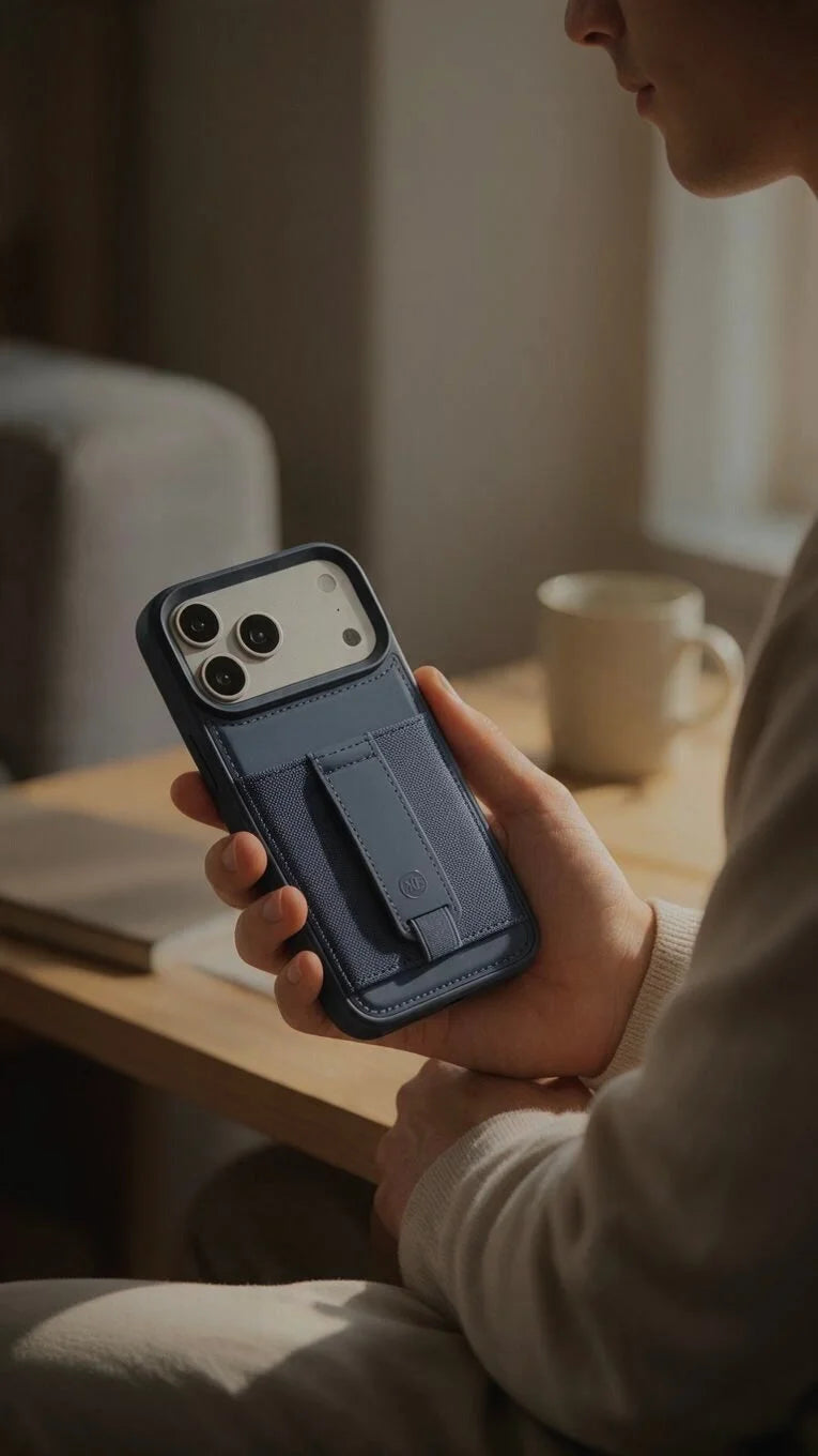 Blue TRAVELLER CASE – FUNDA PARA IPHONE CON PORTATARJETAS Y AGARRADERA