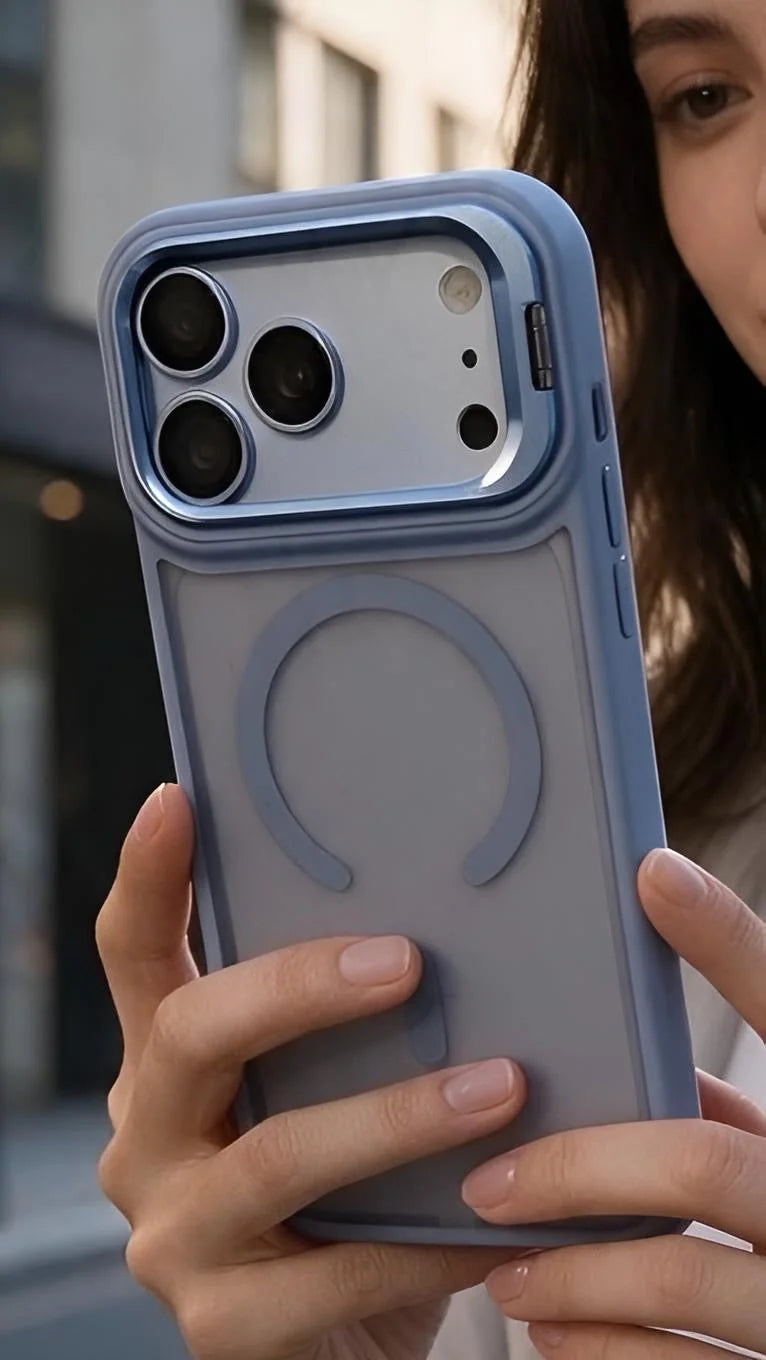 Funda celeste matte super armour para iphone con acabado mate y anillo magnético para soporte y protección total