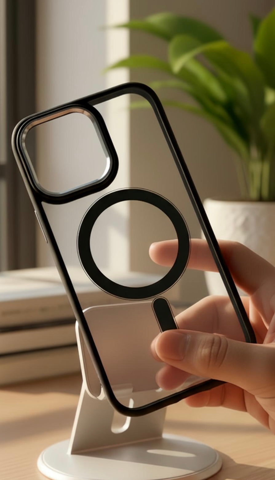 Celeste Super Black MagSafe con marco metálico y protección acrílica - Funda para iPhone