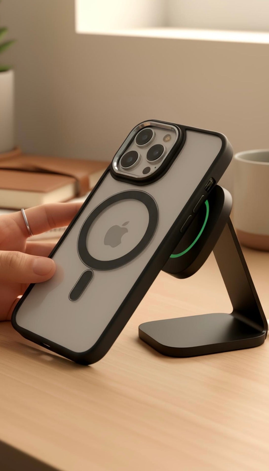 Celeste Super Black MagSafe con marco metálico y protección acrílica - Funda para iPhone