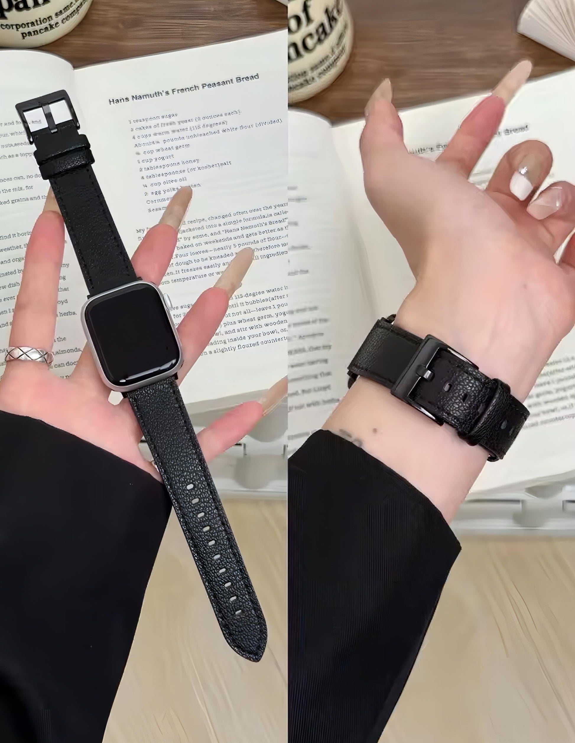 Classic Leather Strap - Negro Broche Negro / 49mm/46mm/45mm/44mm