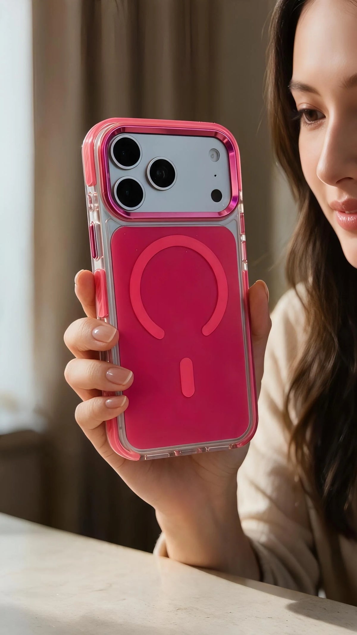 Fucsia Super Clear MagSafe funda con protección avanzada contra impactos - Funda para iPhone