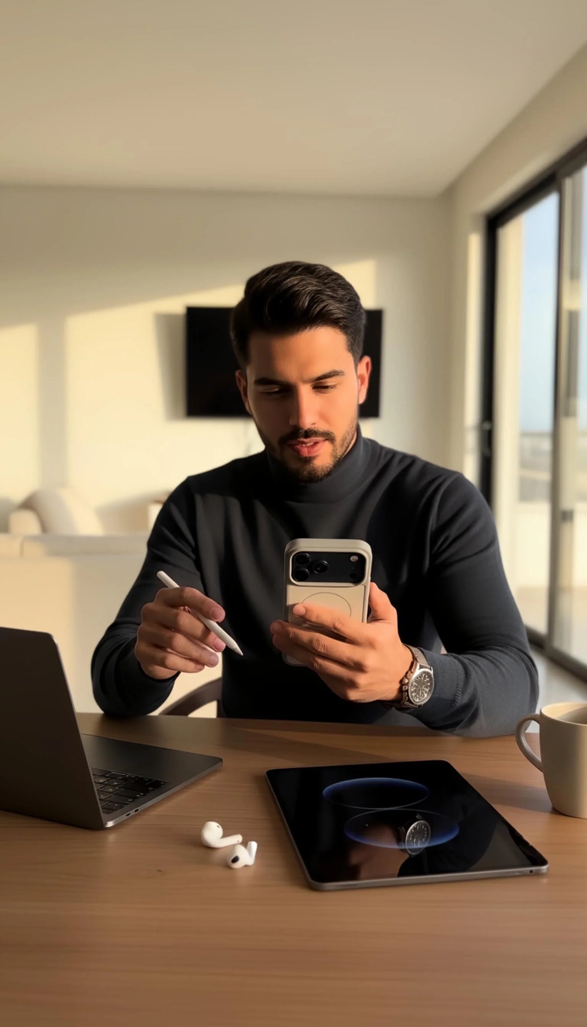 Parte trasera de smartphone con funda gris en material tipo silicón tacto sedoso y compatibilidad MagSafe