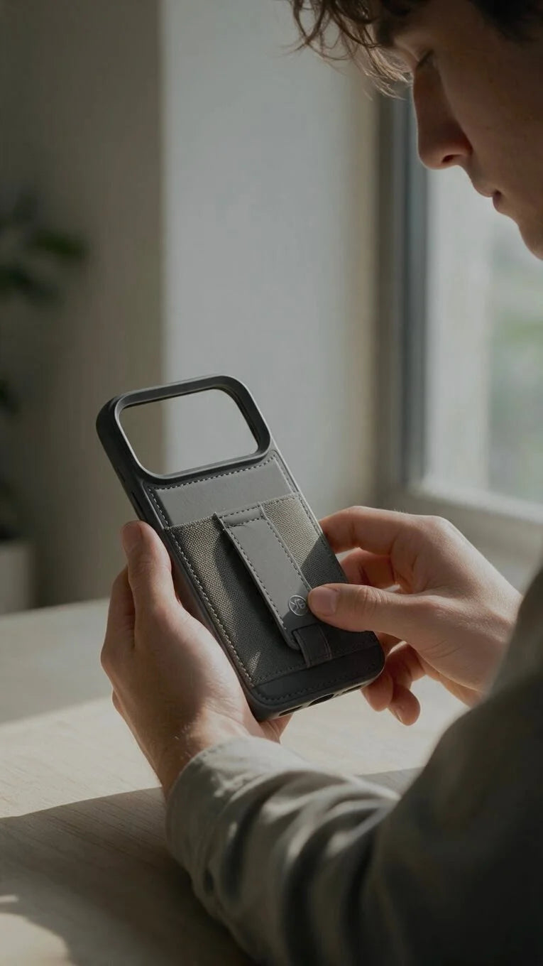 Grey TRAVELLER CASE – FUNDA PARA IPHONE CON PORTATARJETAS Y AGARRADERA