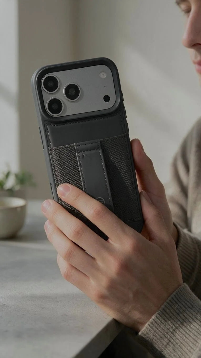 Grey TRAVELLER CASE – FUNDA PARA IPHONE CON PORTATARJETAS Y AGARRADERA