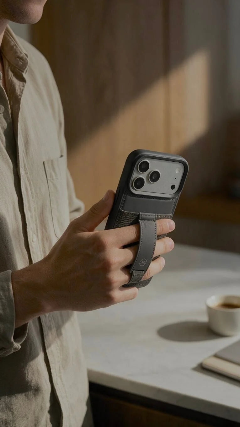 Grey TRAVELLER CASE – FUNDA PARA IPHONE CON PORTATARJETAS Y AGARRADERA