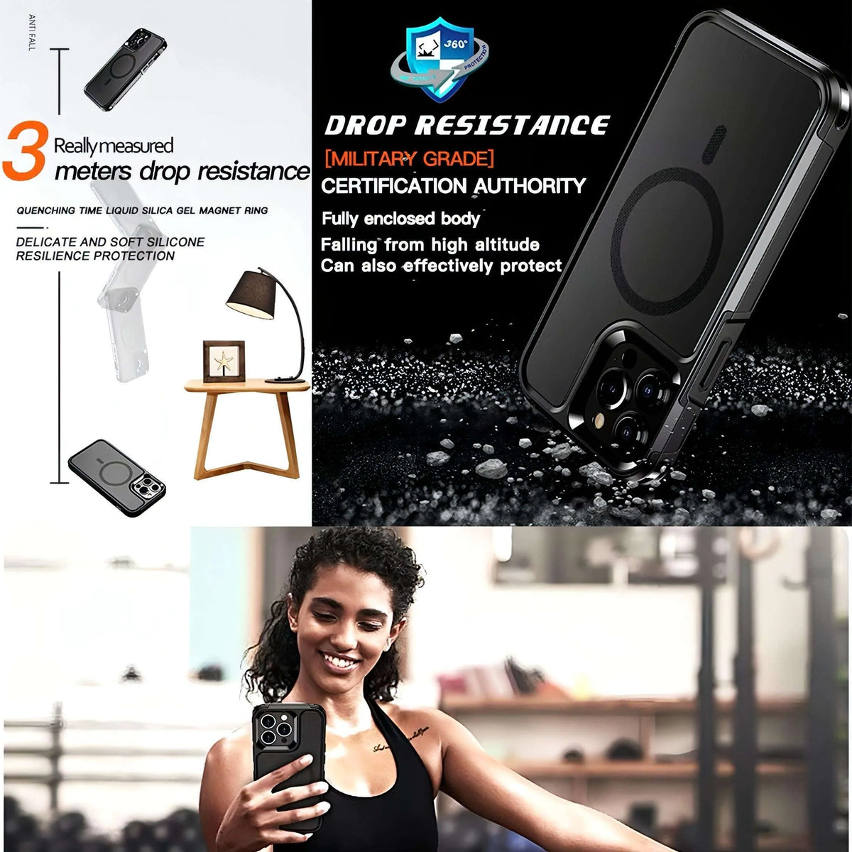 Funda heavy duty negro anti huellas con protección anticaídas y anillo magnético para uso rudo