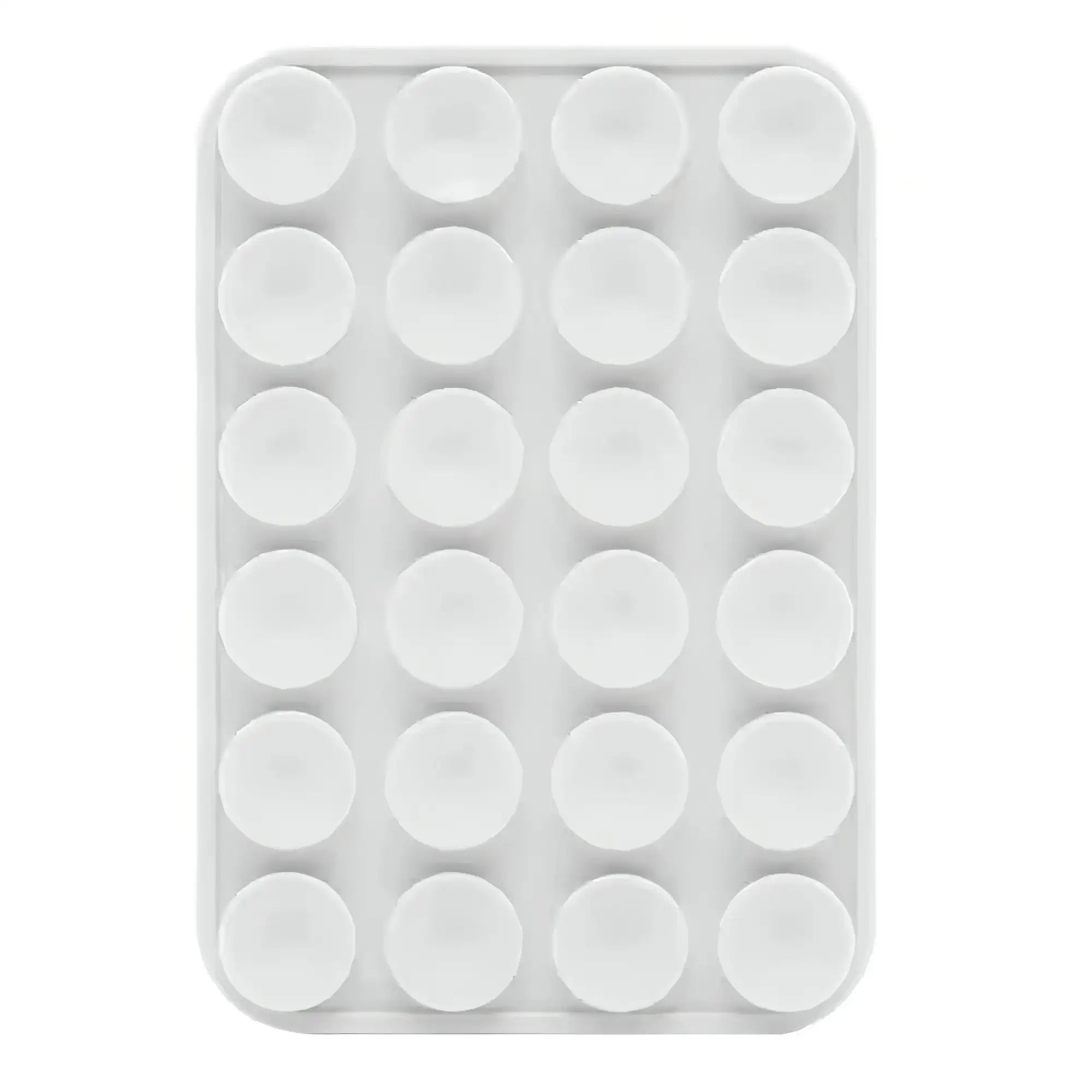 Juguete de alivio del estrés pop-it de silicona blanca con 25 hendiduras circulares dispuestas en una cuadrícula.