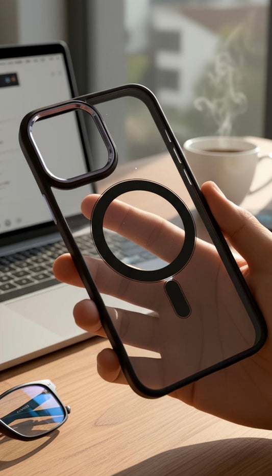 Lila Super Black MagSafe con marco metálico y protección acrílica - Funda para iPhone