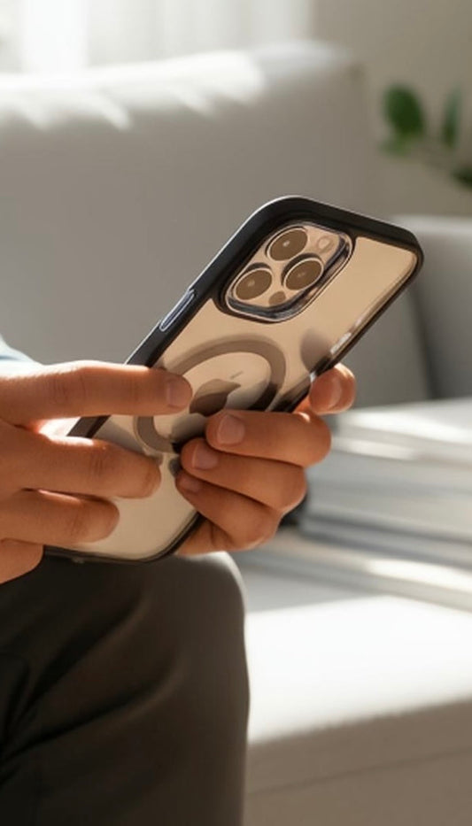 Lila Super Black MagSafe con marco metálico y protección acrílica - Funda para iPhone