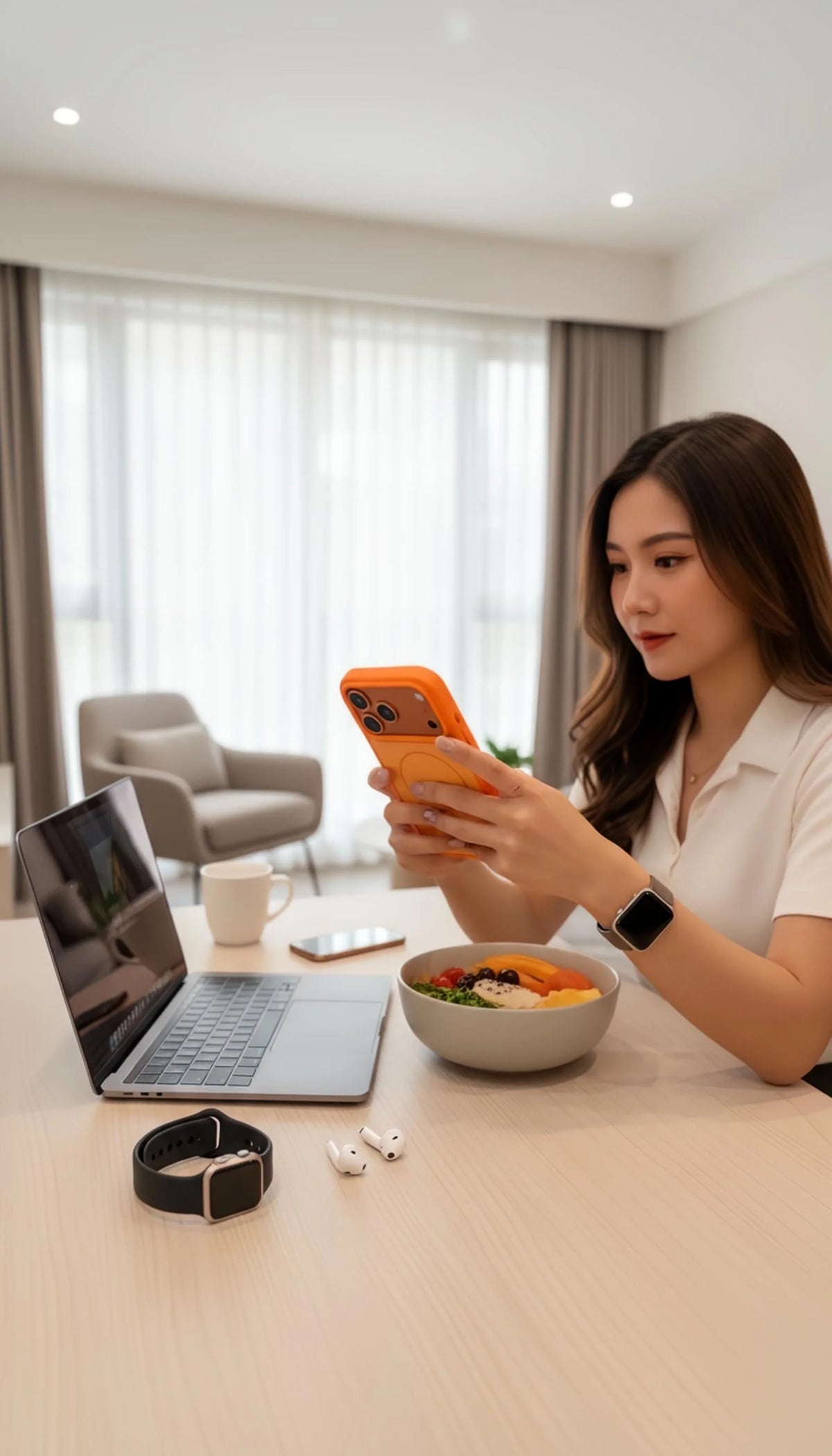 Funda naranja para iphone con compatibilidad magsafe y tacto sedoso de material tipo silicón con diseño moderno