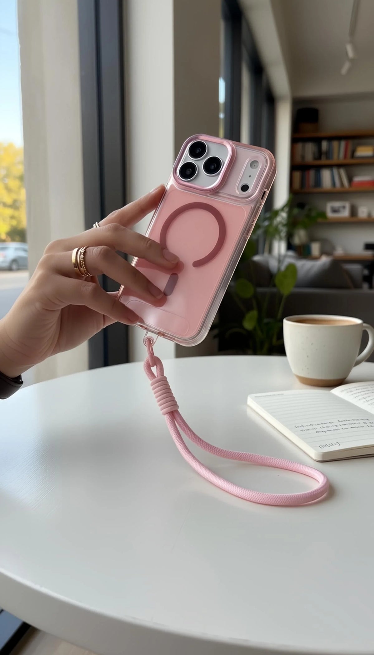 Pink Strap Tornasol Funda con acabado tornasol y botones metálicos para iPhone - Funda para iPhone