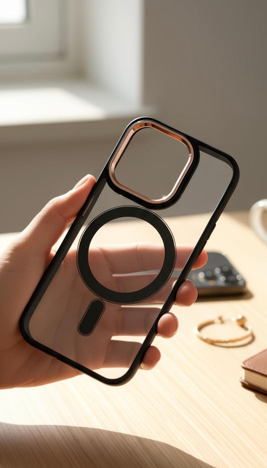 Pink Super Black MagSafe con marco metálico y protección acrílica - Funda para iPhone