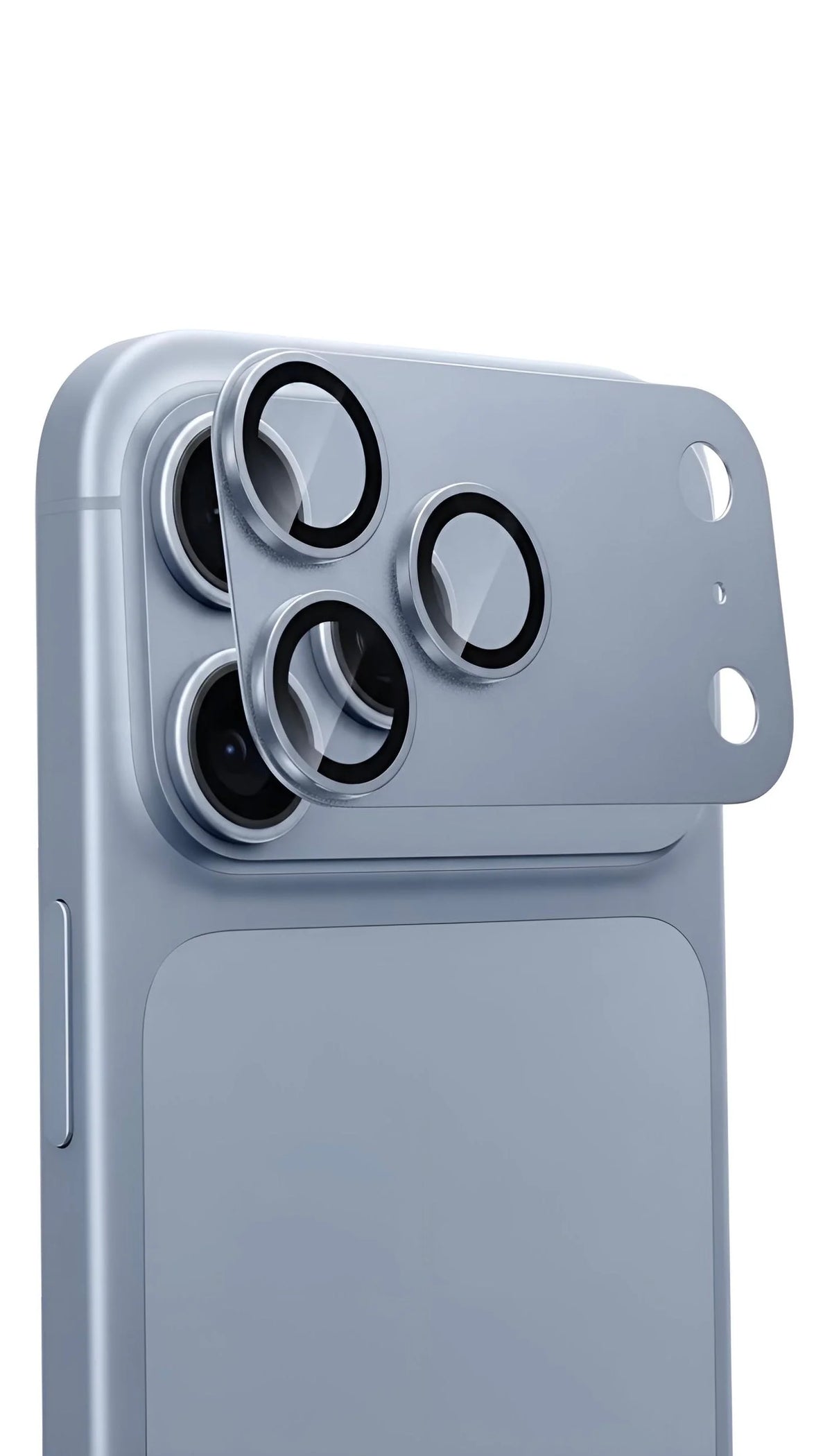Protector de cámara metálico completo plata con tres lentes circulares y corte para flash para iphone pro max funda premium
