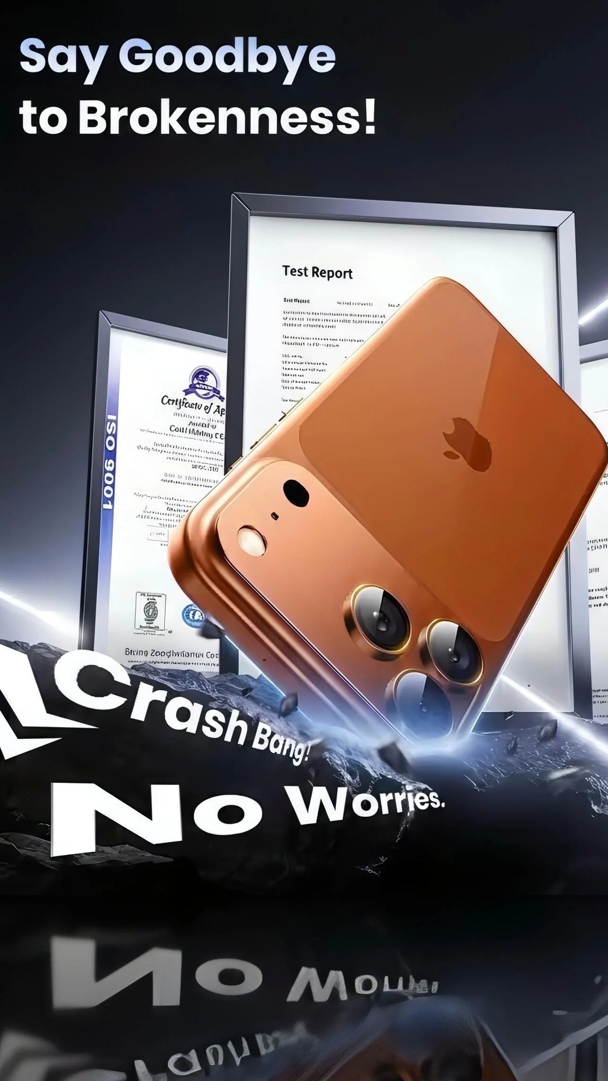 Parte trasera de funda metálica protectora premium para iPhone pro max cobre brillante con cámara triple y logo apple