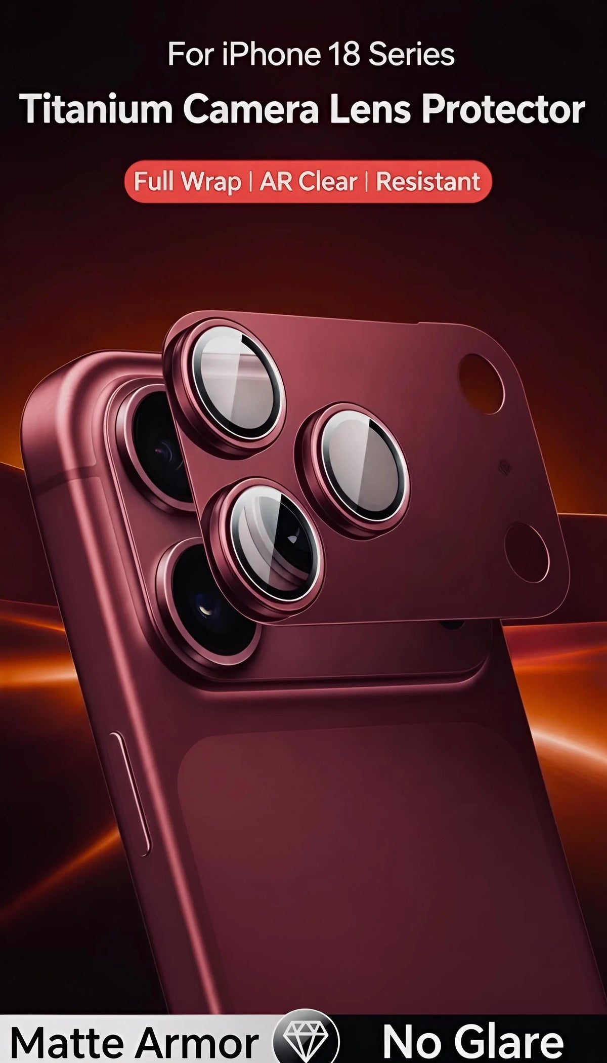 Protector de cámara metálico completo en titanio mate rojo para iphone 18 pro max con funda de protección premium
