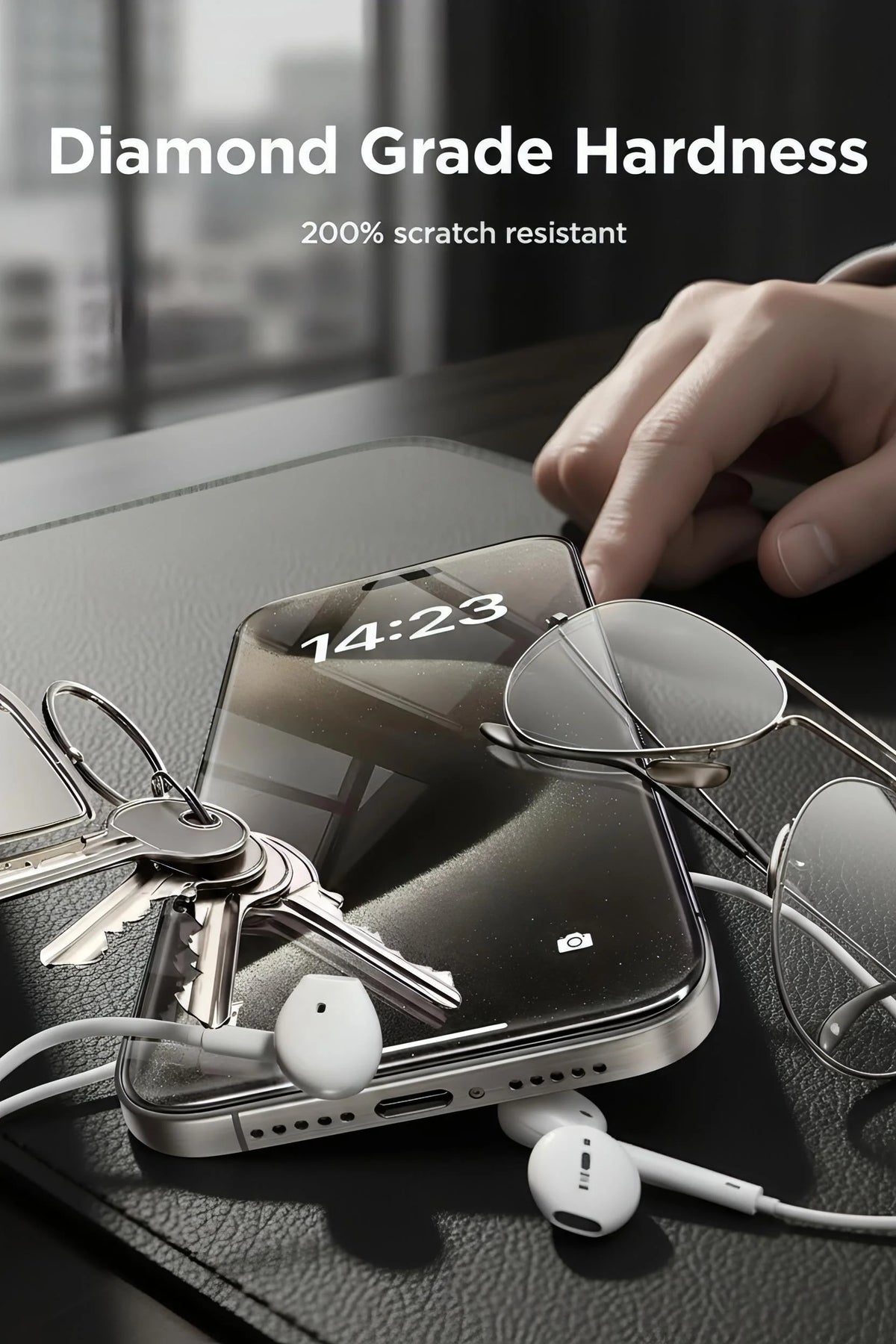 Protector de pantalla super glass hd con bordes negros para smartphone de marco plateado y pantalla reflejante