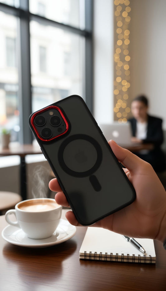 Red Super Black MagSafe con marco metálico y protección acrílica - Funda para iPhone