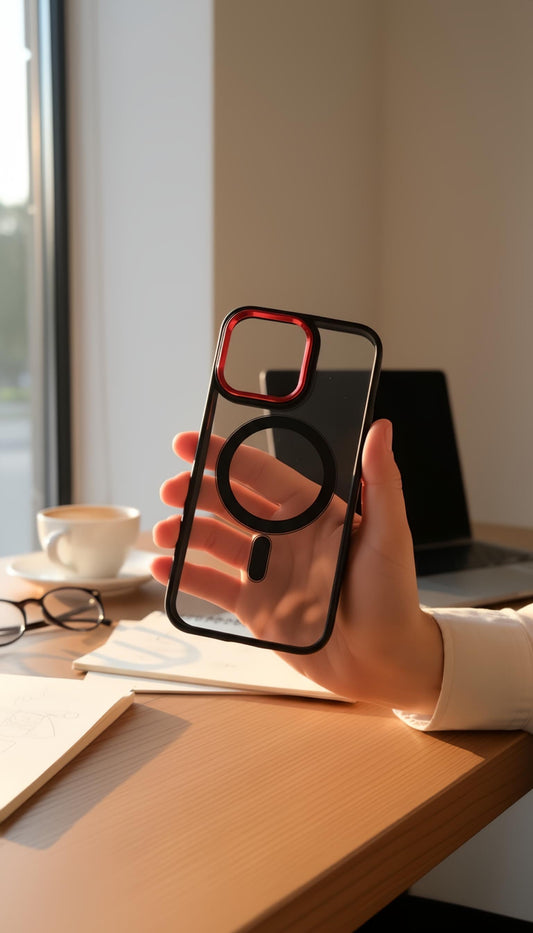 Red Super Black MagSafe con marco metálico y protección acrílica - Funda para iPhone