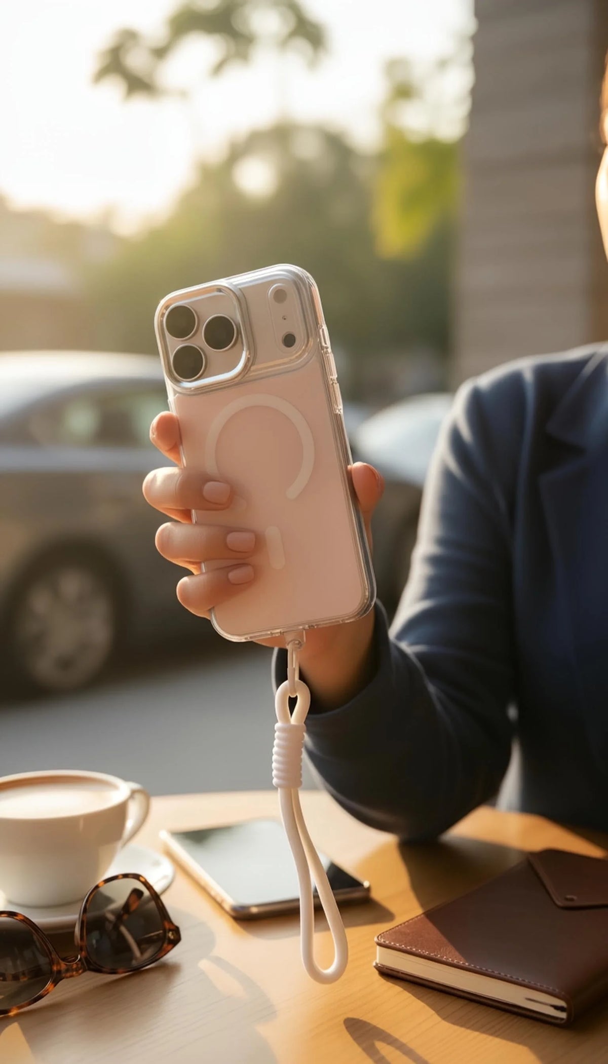 White Strap Tornasol Funda con acabado tornasol y botones metálicos para iPhone - Funda para iPhone